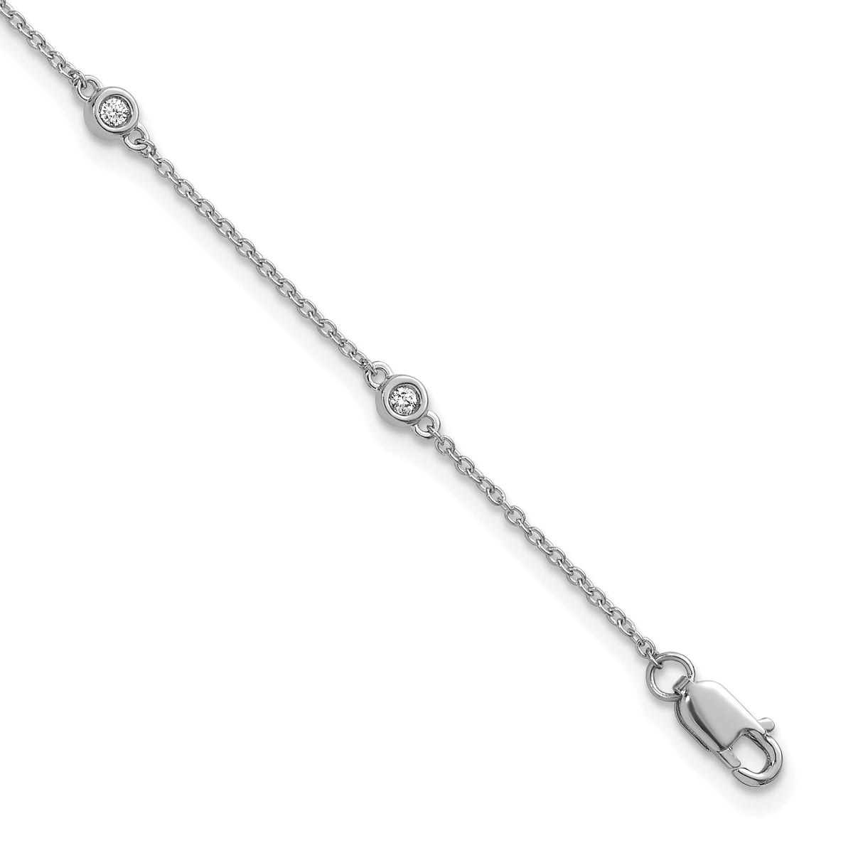 14k White Gold Complete 1/10 carat Bezel-set Diamond and Cable Chain 6-Station 7 inch Bracelet
