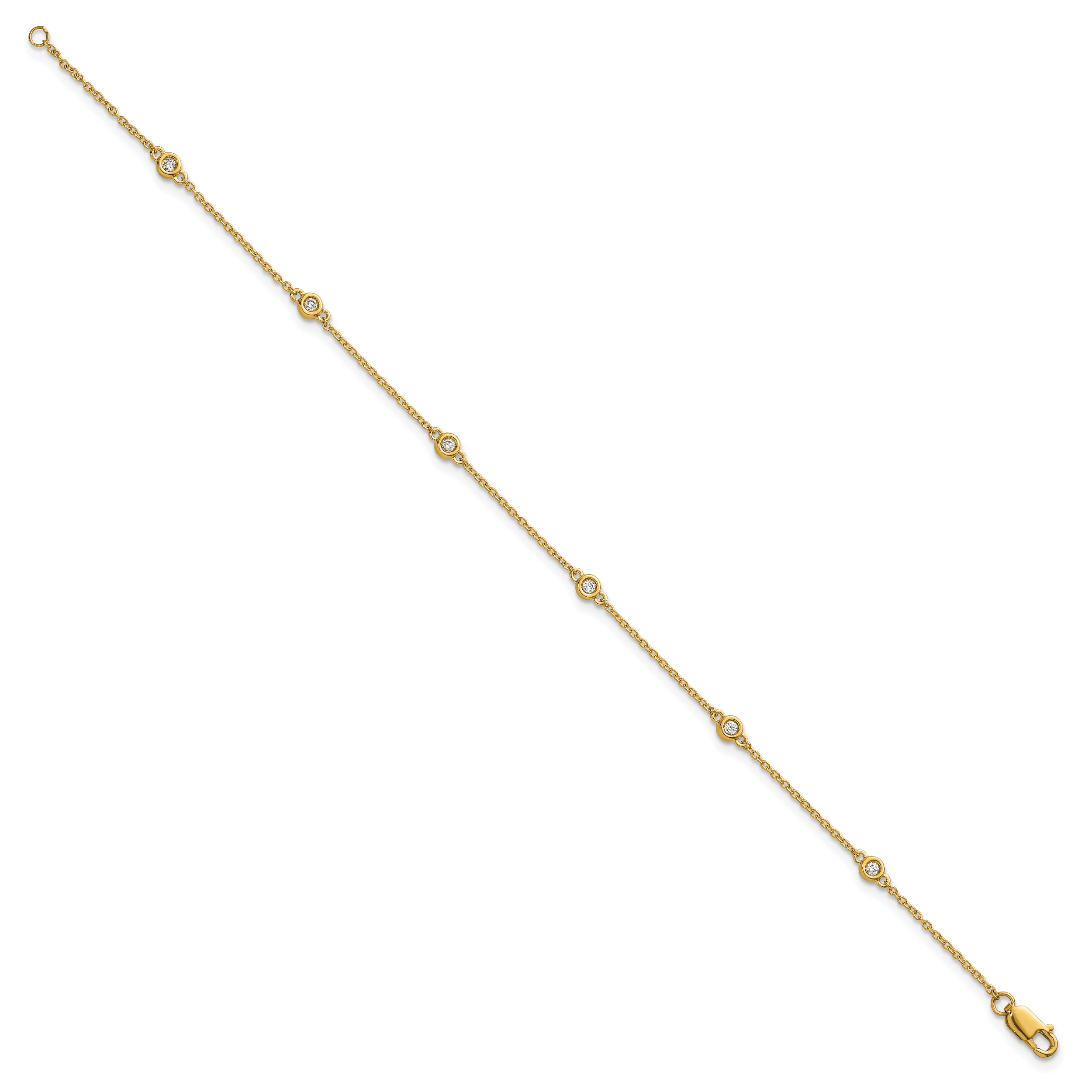 14k Complete 1/10 carat Bezel-set Diamond and Cable Chain 6-Station 7 inch Bracelet