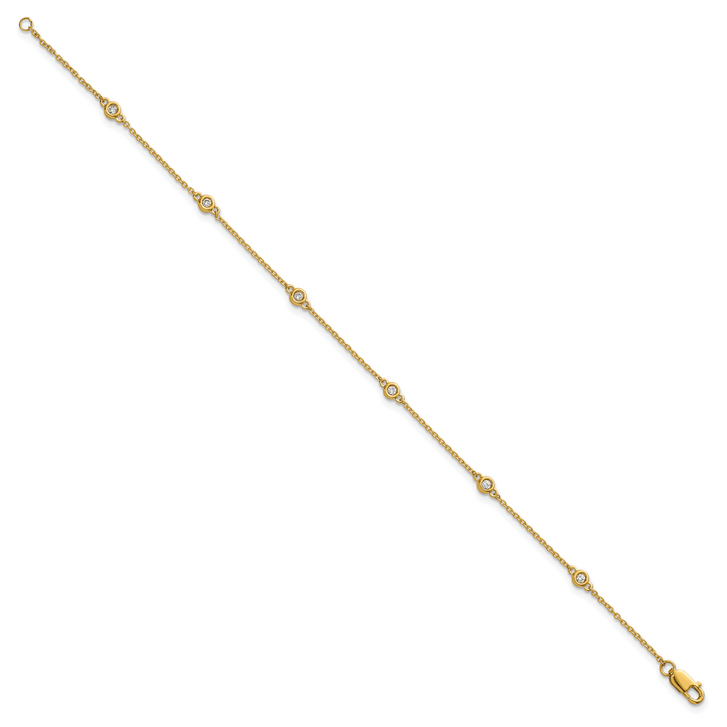14k Complete 1/10 carat Bezel-set Diamond and Cable Chain 6-Station 7 inch Bracelet