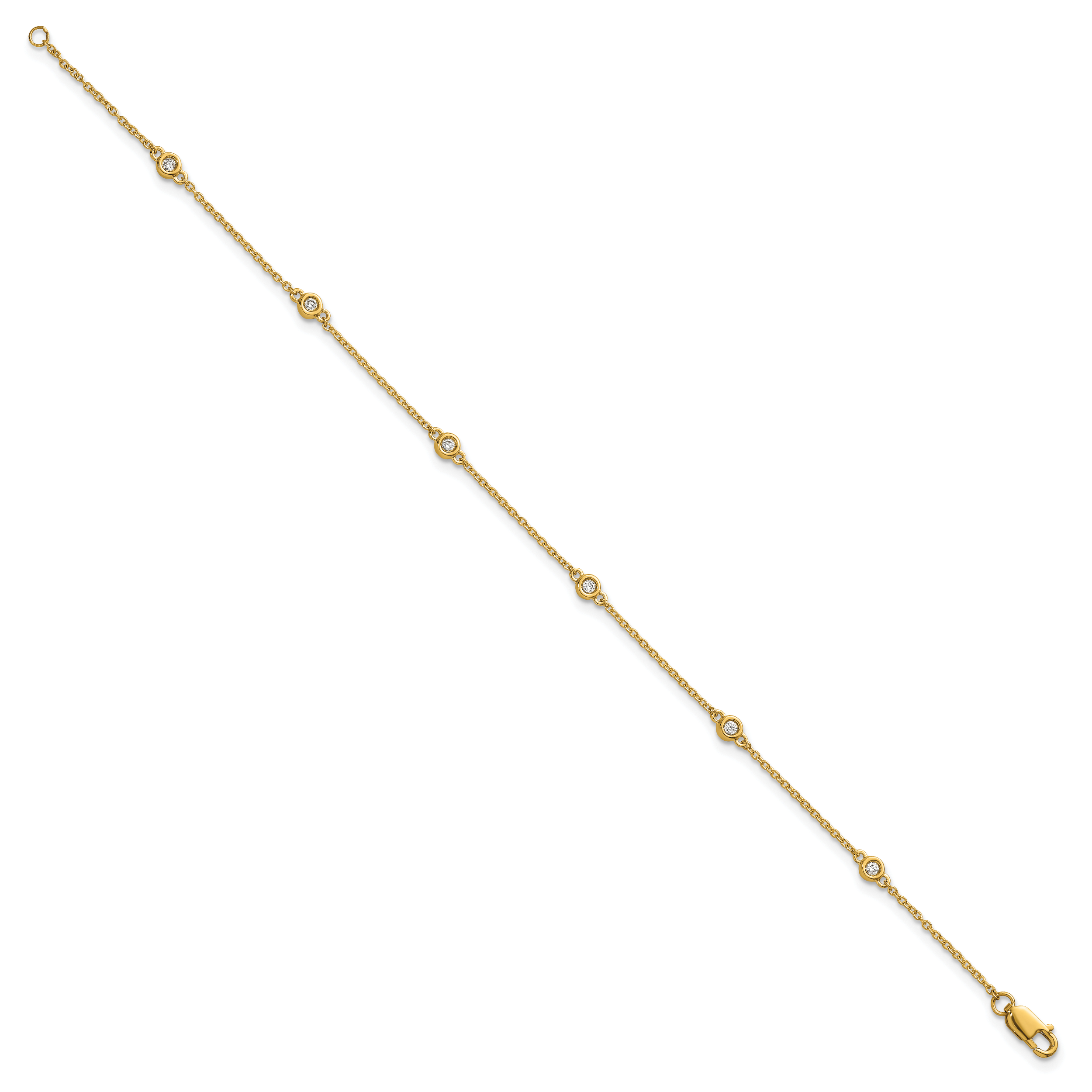 14k Complete 1/10 carat Bezel-set Diamond and Cable Chain 6-Station 7 inch Bracelet