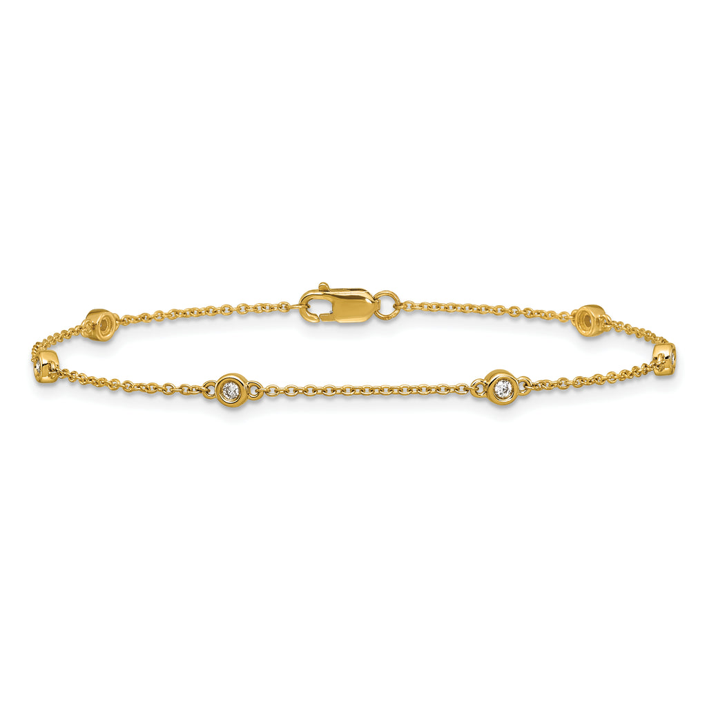 14k Complete 1/10 carat Bezel-set Diamond and Cable Chain 6-Station 7 inch Bracelet