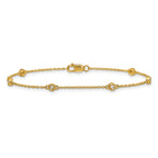14k Complete 1/10 carat Bezel-set Diamond and Cable Chain 6-Station 7 inch Bracelet