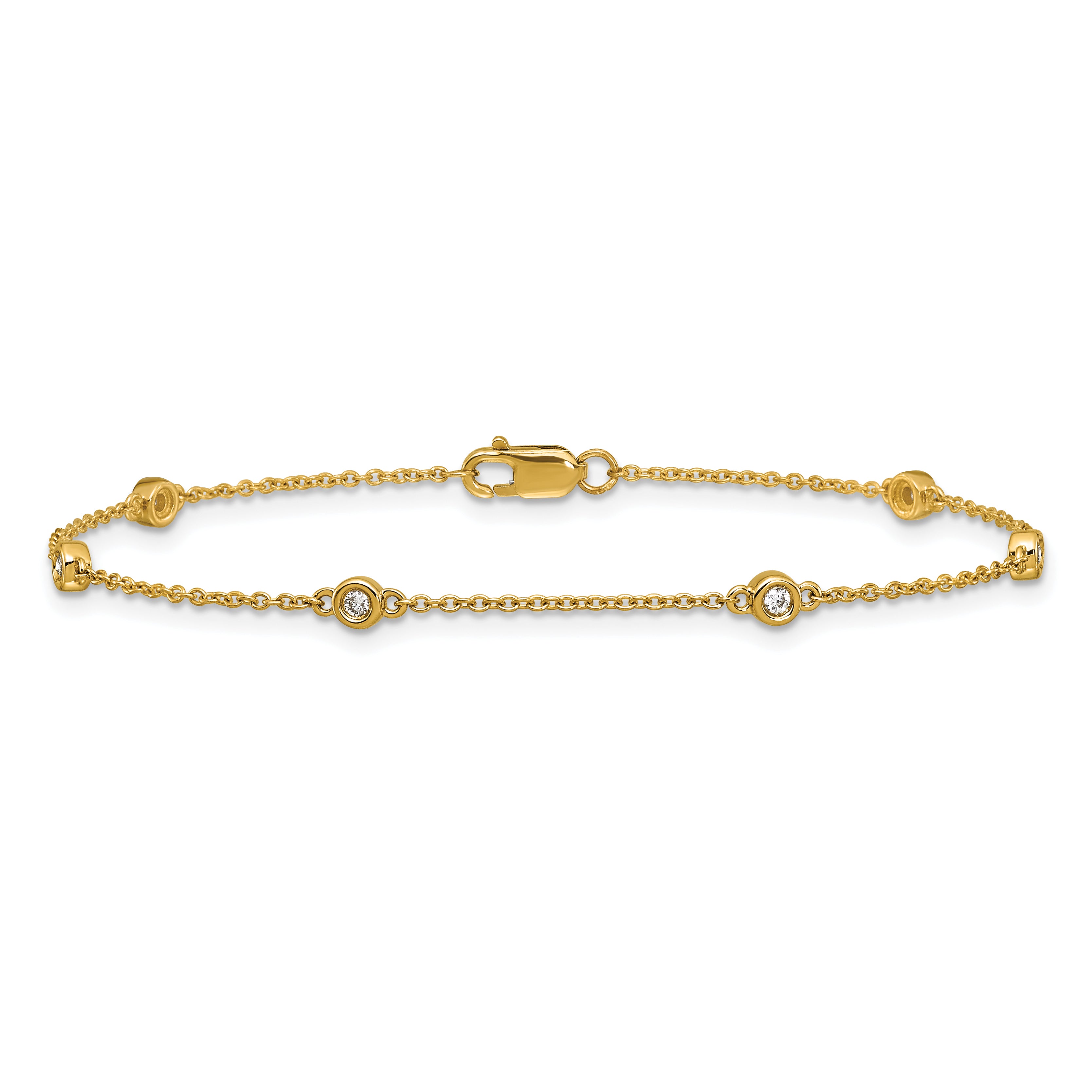 14k Complete 1/10 carat Bezel-set Diamond and Cable Chain 6-Station 7 inch Bracelet