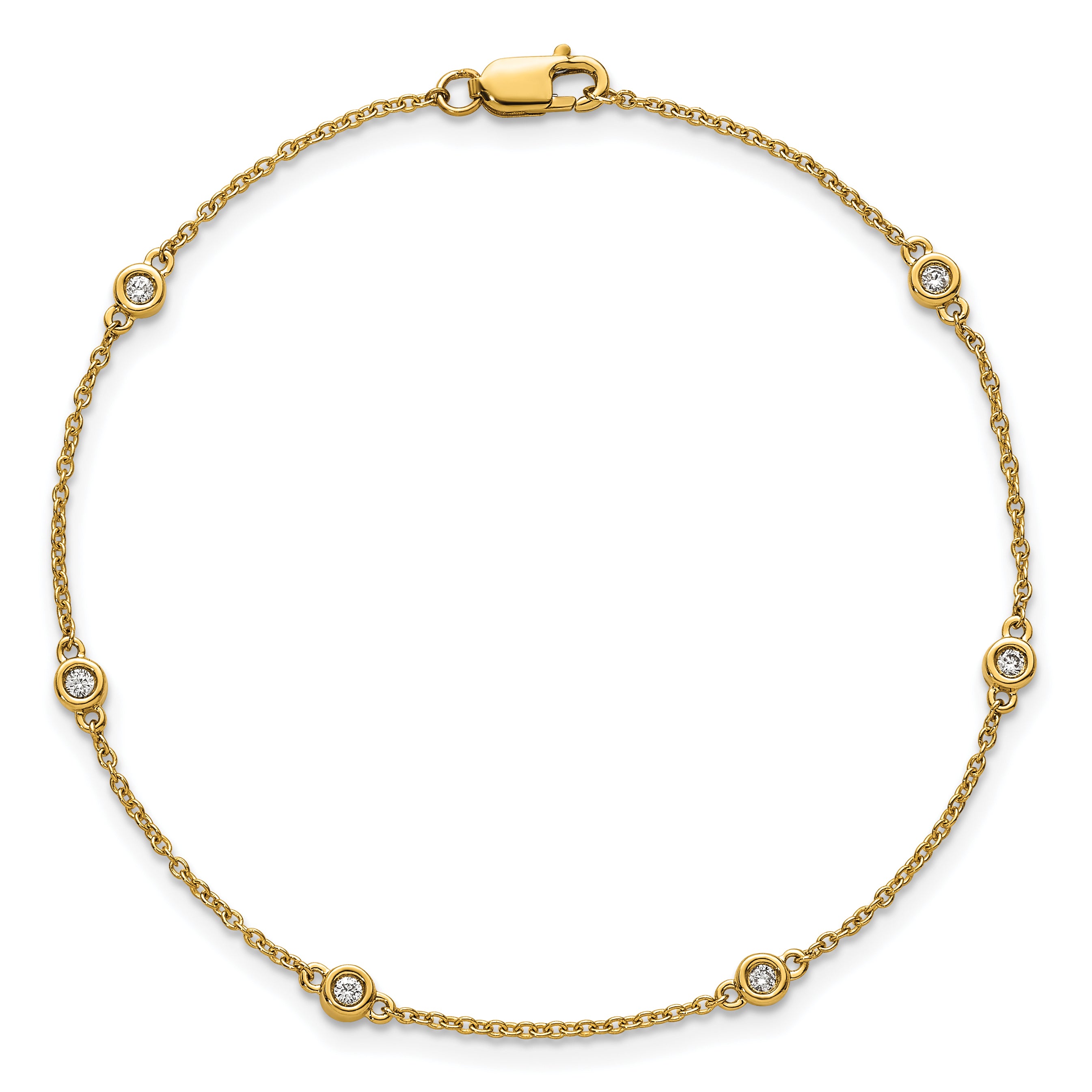 14k Complete 1/10 carat Bezel-set Diamond and Cable Chain 6-Station 7 inch Bracelet