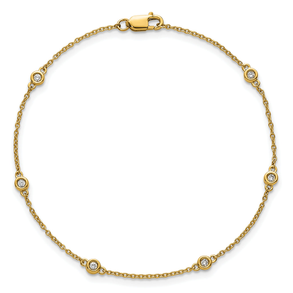 14k Complete 1/10 carat Bezel-set Diamond and Cable Chain 6-Station 7 inch Bracelet