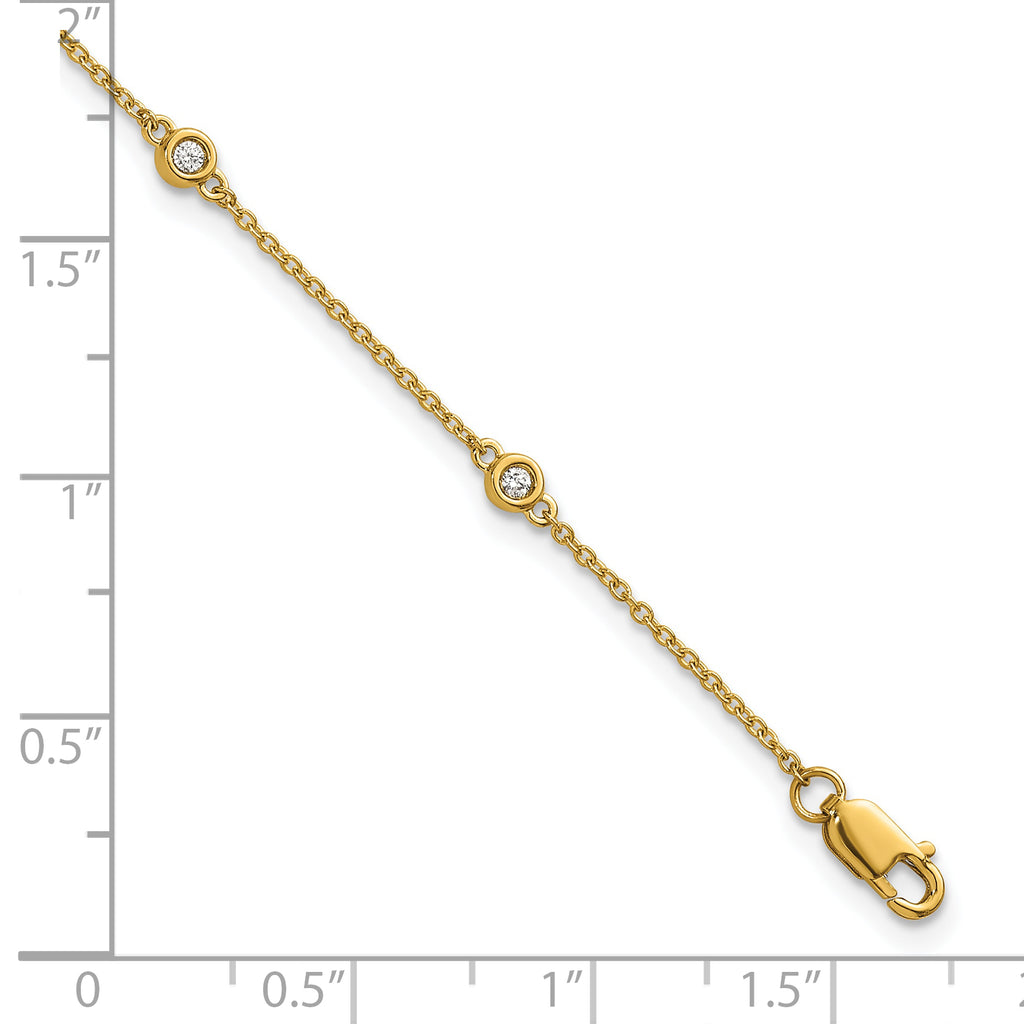 14k Complete 1/10 carat Bezel-set Diamond and Cable Chain 6-Station 7 inch Bracelet