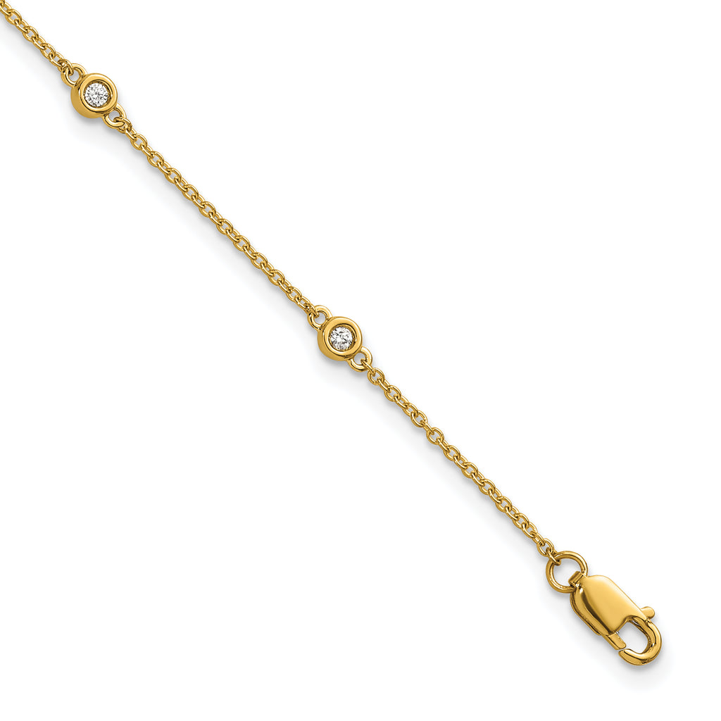 14k Complete 1/10 carat Bezel-set Diamond and Cable Chain 6-Station 7 inch Bracelet