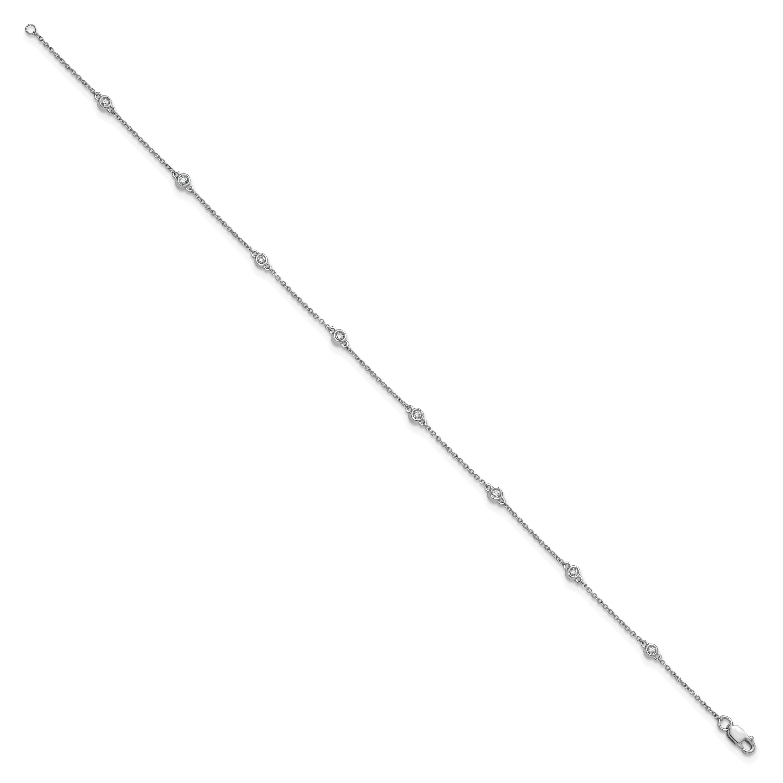 14k White Gold Complete 1/8 carat Bezel-set Diamond and Cable Chain 8-Station 9 inch Anklet Secondary image