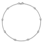 14k White Gold Complete 1/8 carat Bezel-set Diamond and Cable Chain 8-Station 9 inch Anklet