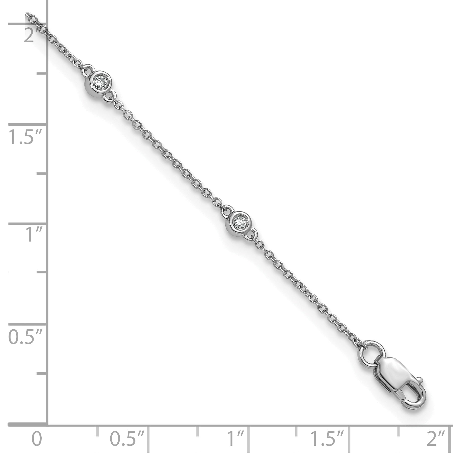 14k White Gold Complete 1/8 carat Bezel-set Diamond and Cable Chain 8-Station 9 inch Anklet
