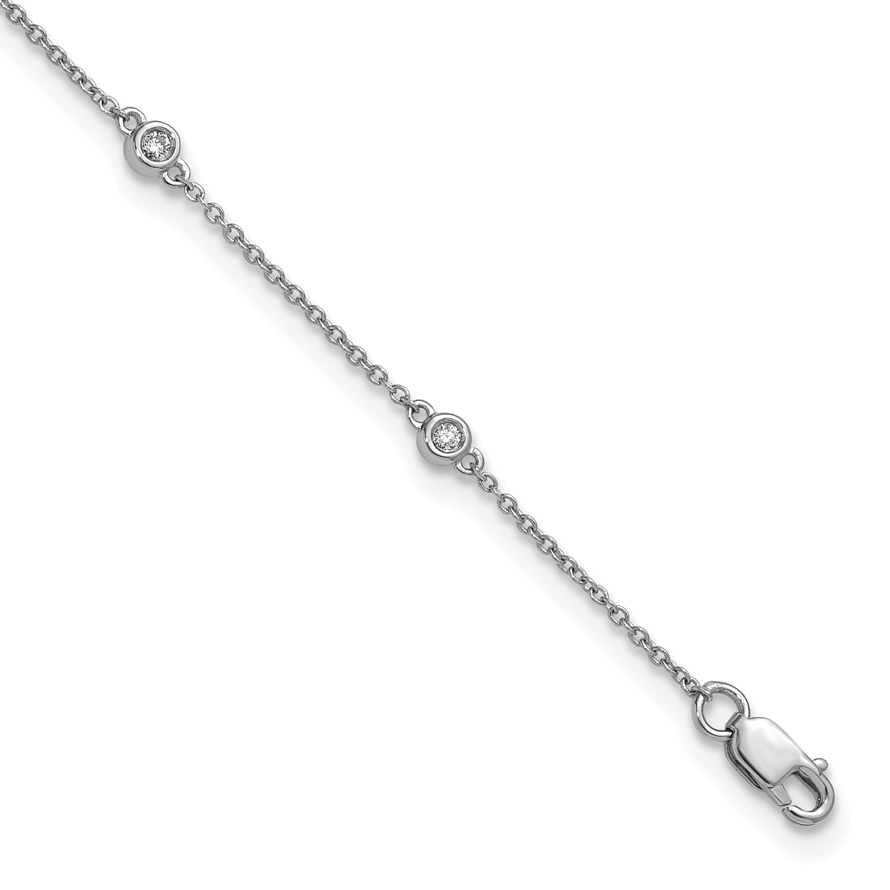 14k White Gold Complete 1/8 carat Bezel-set Diamond and Cable Chain 8-Station 9 inch Anklet Main image