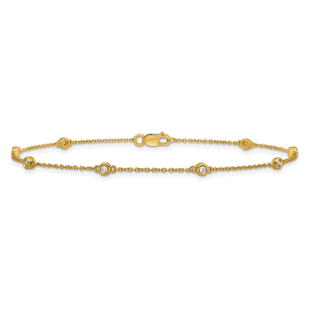 14k Complete 1/8 carat Bezel-set Diamond and Cable Chain 8-Station 9 inch Anklet