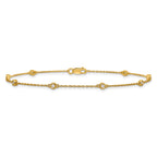 14k Complete 1/8 carat Bezel-set Diamond and Cable Chain 8-Station 9 inch Anklet
