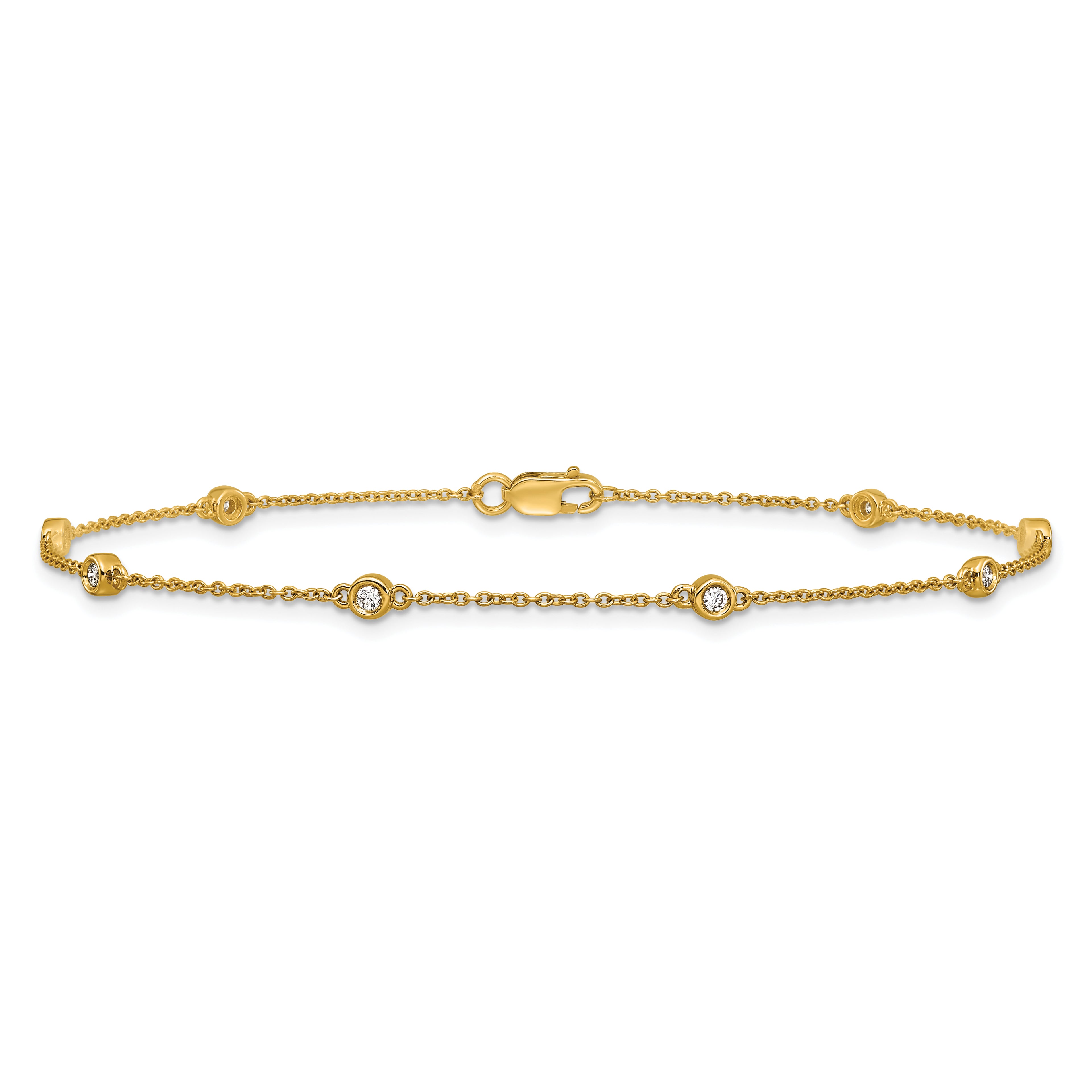 14k Complete 1/8 carat Bezel-set Diamond and Cable Chain 8-Station 9 inch Anklet
