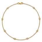 14k Complete 1/8 carat Bezel-set Diamond and Cable Chain 8-Station 9 inch Anklet