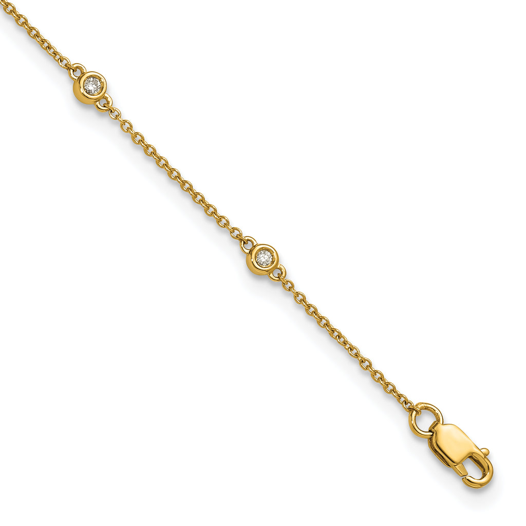 14k Complete 1/8 carat Bezel-set Diamond and Cable Chain 8-Station 9 inch Anklet