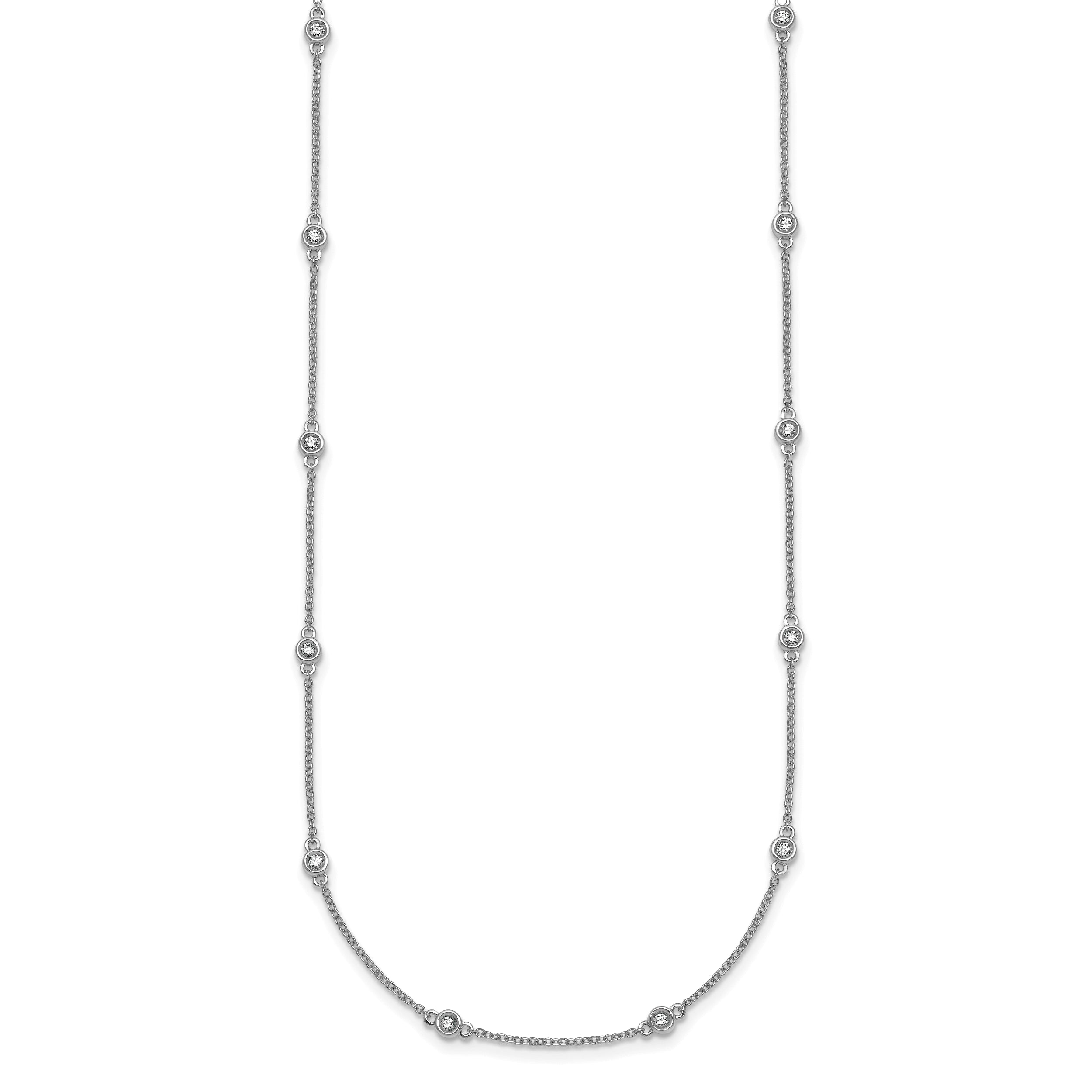 14k White Gold Complete 1/3 carat Bezel-set Diamond and Cable Chain 20-Station 20 inch Necklace
