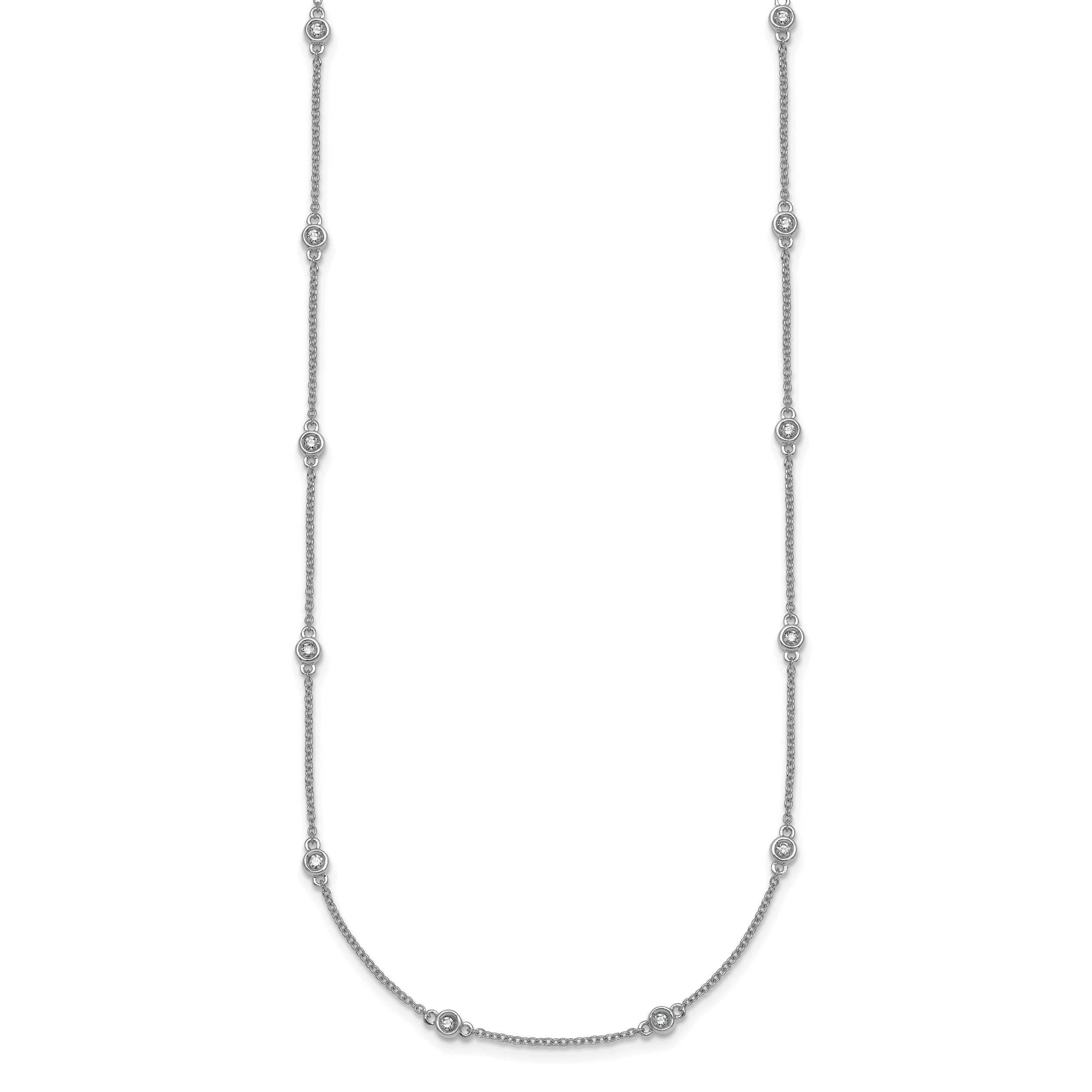 14k White Gold Complete 1/3 carat Bezel-set Diamond and Cable Chain 20-Station 20 inch Necklace