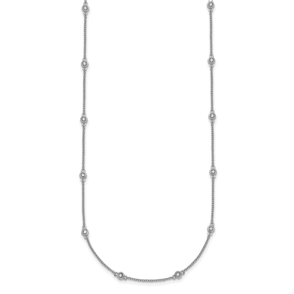 14k White Gold Complete 1/4 carat Bezel-set Diamond and Cable Chain 16-Station Necklace
