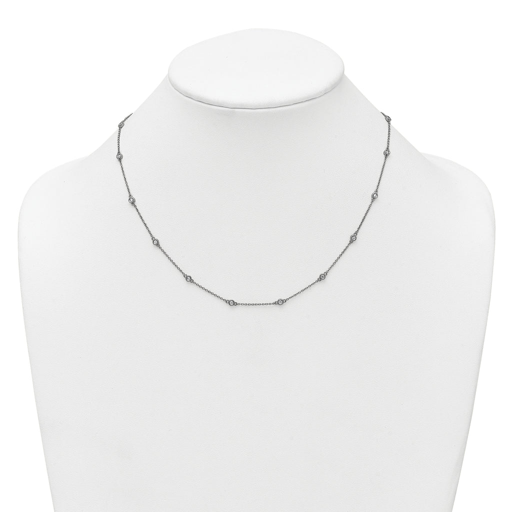 14k White Gold Complete 1/3 carat Bezel-set Diamond and Cable Chain 18-Station 18 inch Necklace