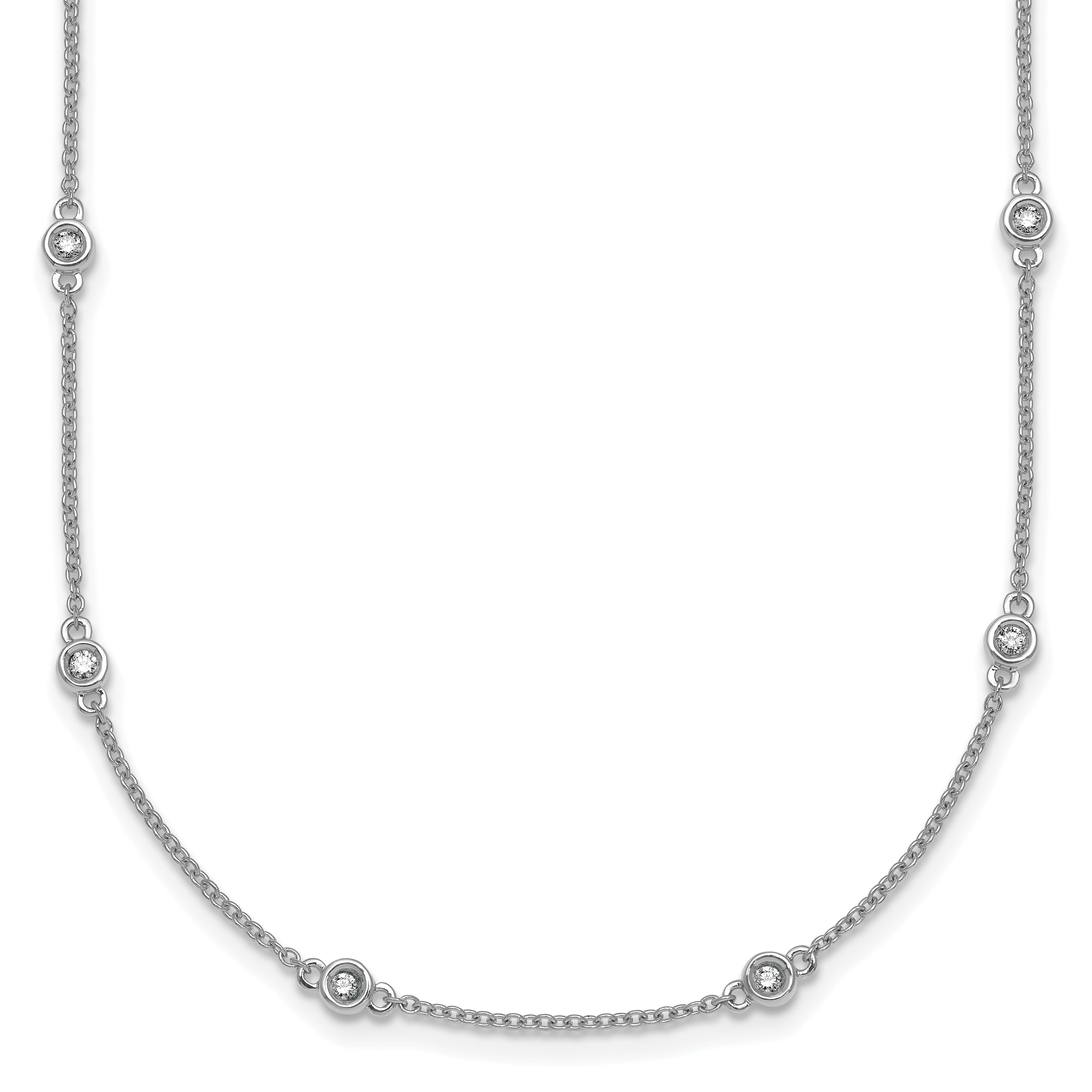 14k White Gold Complete 1/3 carat Bezel-set Diamond and Cable Chain 20-Station 20 inch Necklace