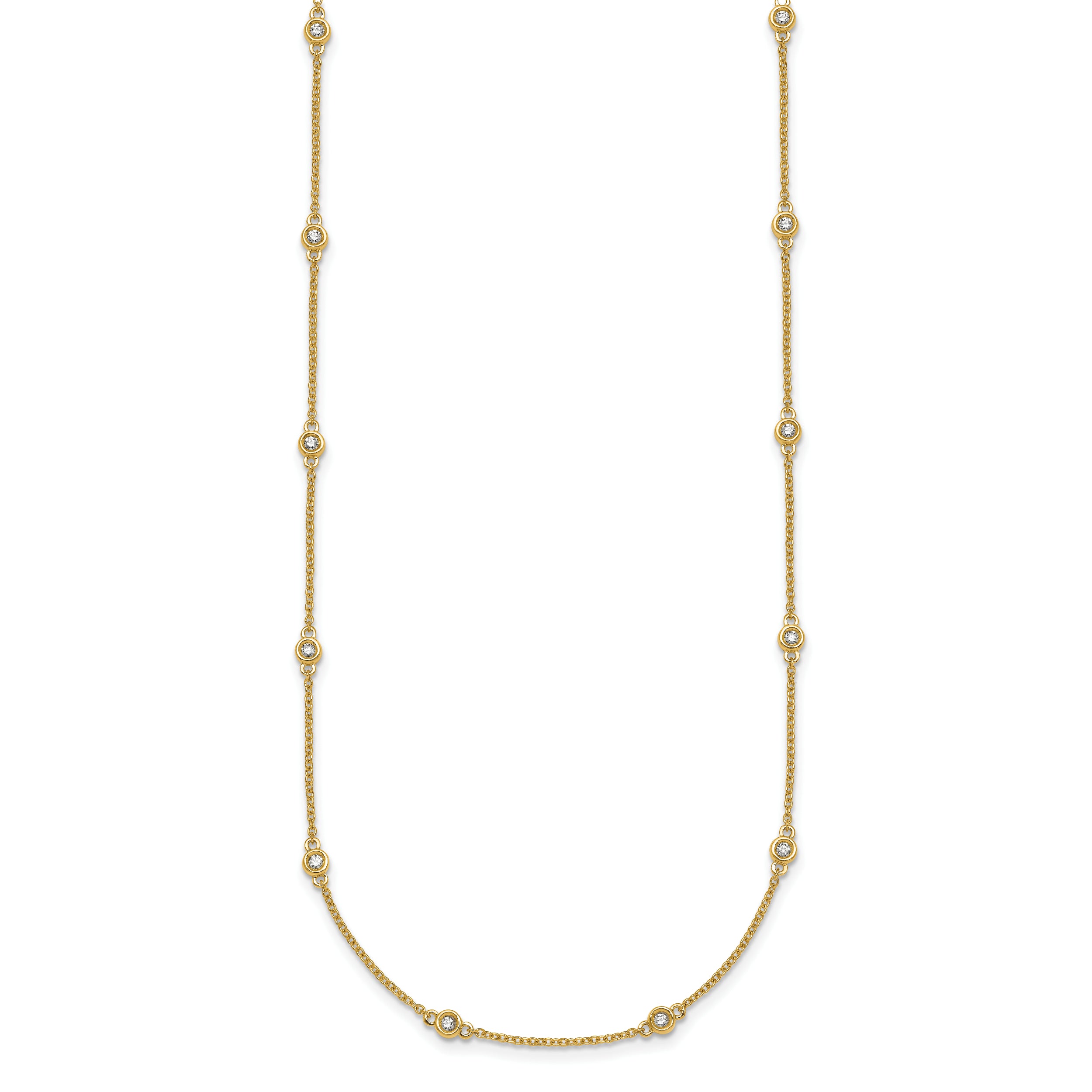 14k Complete 1/3 carat Bezel-set Diamond and Cable Chain 20-Station 20 inch Necklace