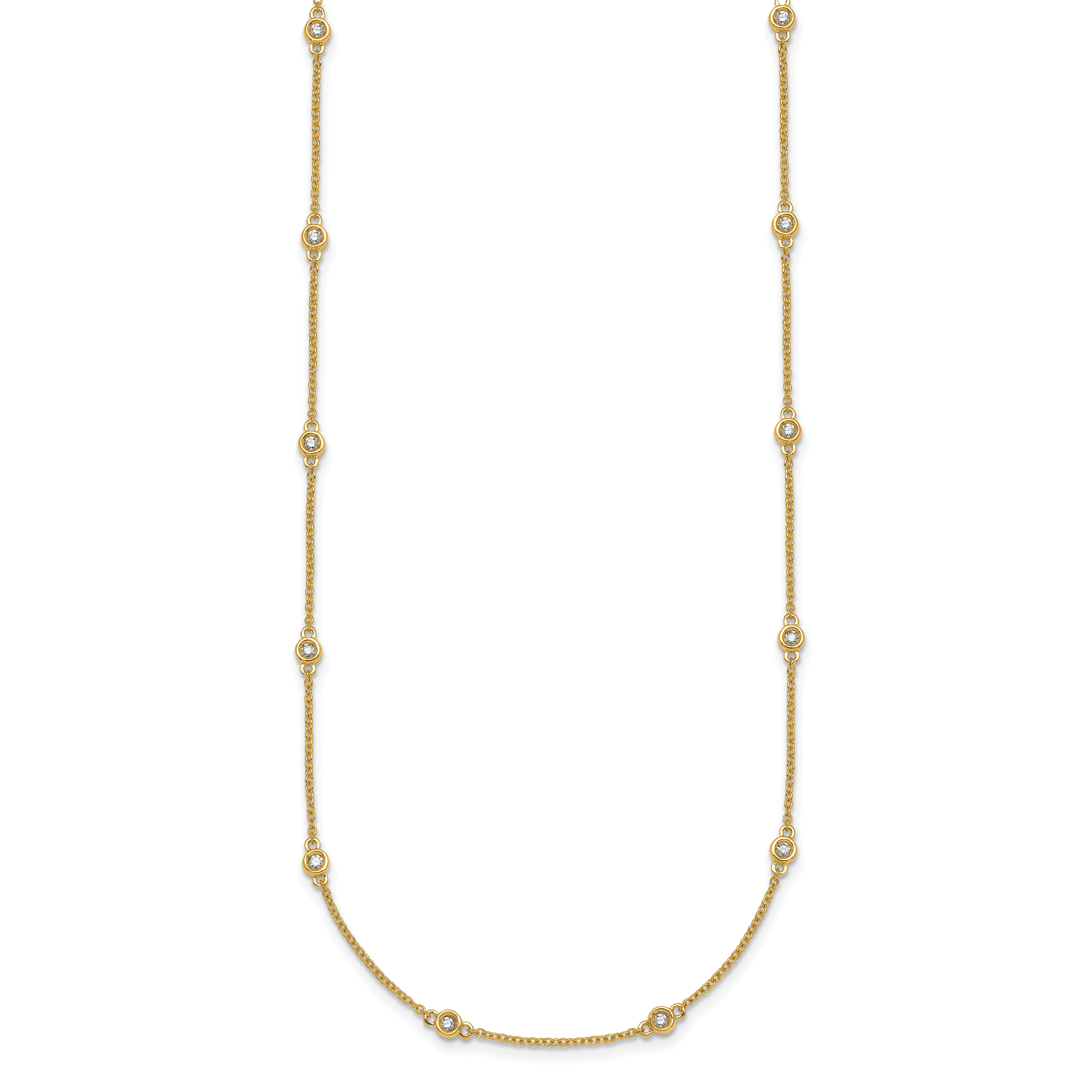 14k Complete 1/3 carat Bezel-set Diamond and Cable Chain 20-Station 20 inch Necklace