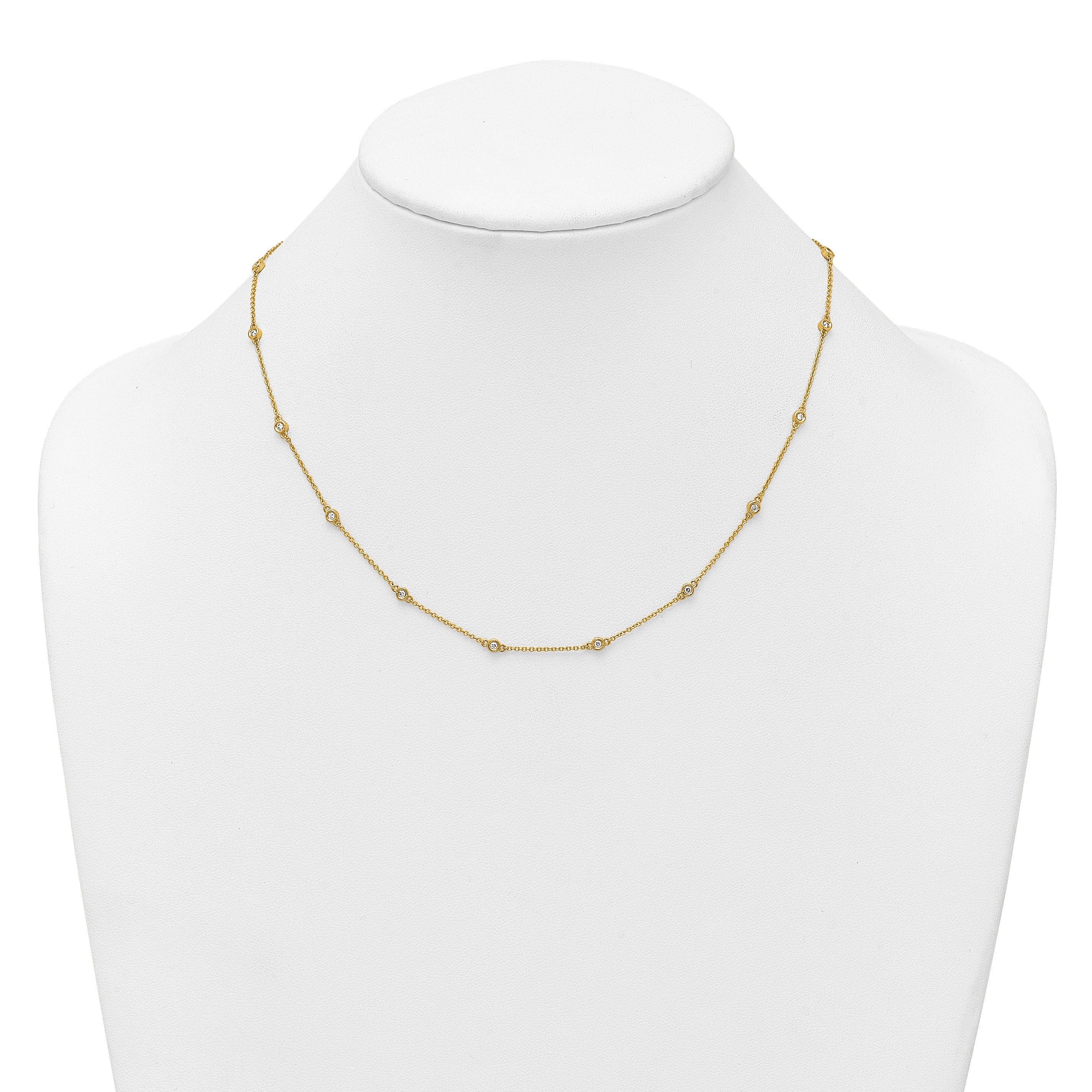 14k Complete 1/3 carat Bezel-set Diamond and Cable Chain 18-Station 18 inch Necklace