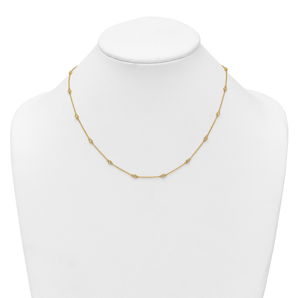 14k Complete 1/3 carat Bezel-set Diamond and Cable Chain 18-Station 18 inch Necklace