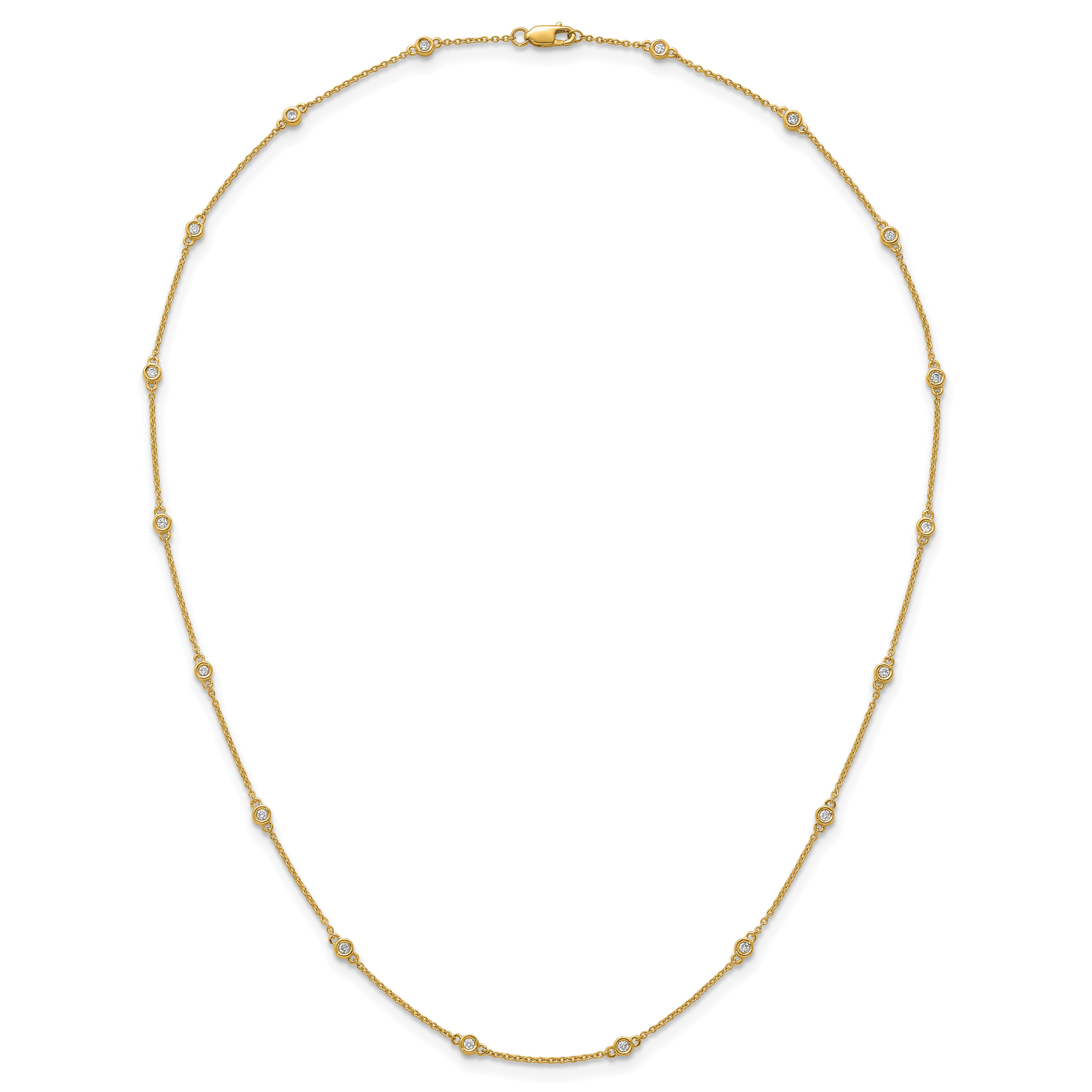 14k Complete 1/3 carat Bezel-set Diamond and Cable Chain 18-Station 18 inch Necklace