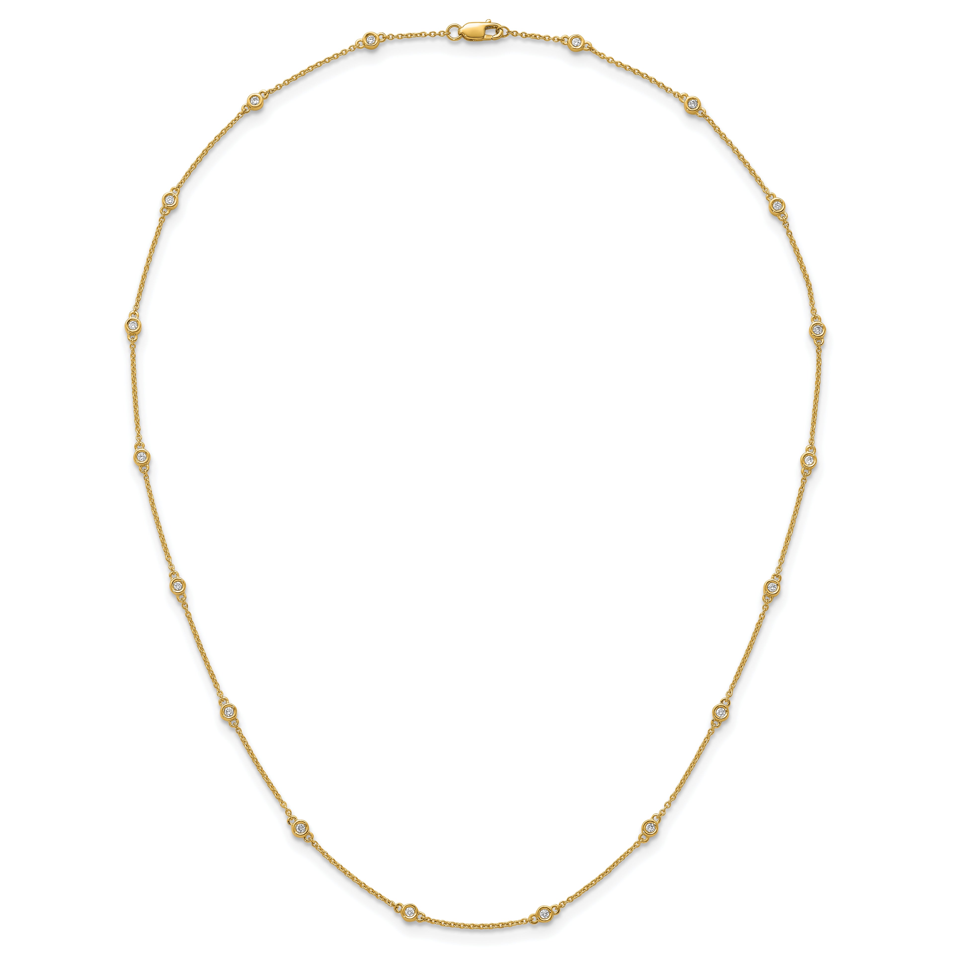 14k Complete 1/3 carat Bezel-set Diamond and Cable Chain 18-Station 18 inch Necklace