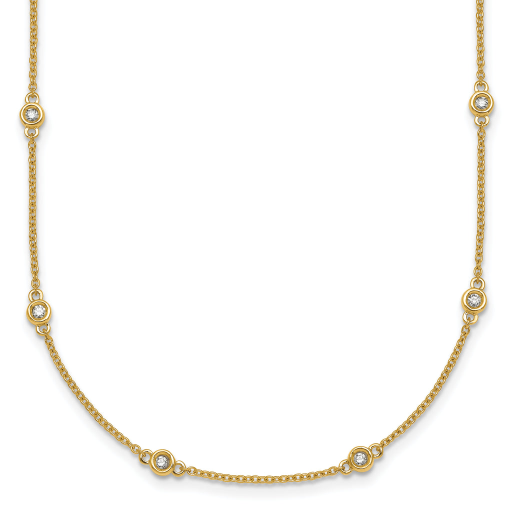 14k Complete 1/3 carat Bezel-set Diamond and Cable Chain 20-Station 20 inch Necklace