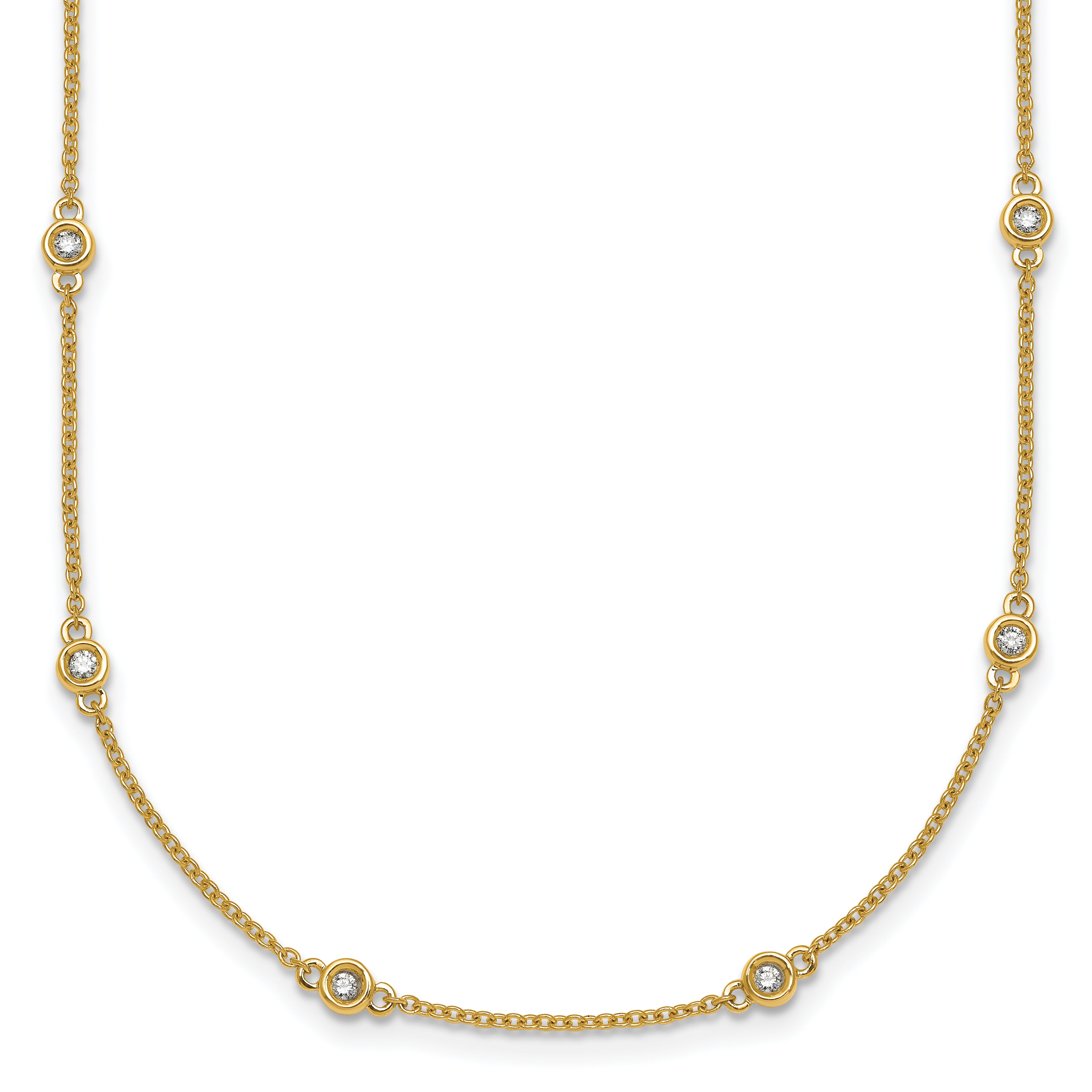 14k Complete 1/3 carat Bezel-set Diamond and Cable Chain 20-Station 20 inch Necklace