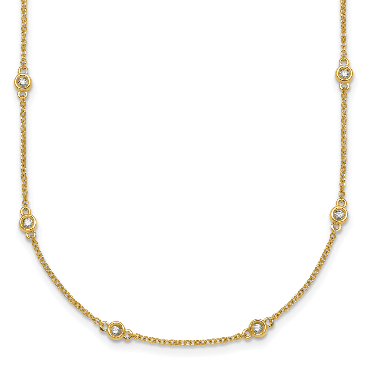 14k Complete 1/3 carat Bezel-set Diamond and Cable Chain 20-Station 20 inch Necklace