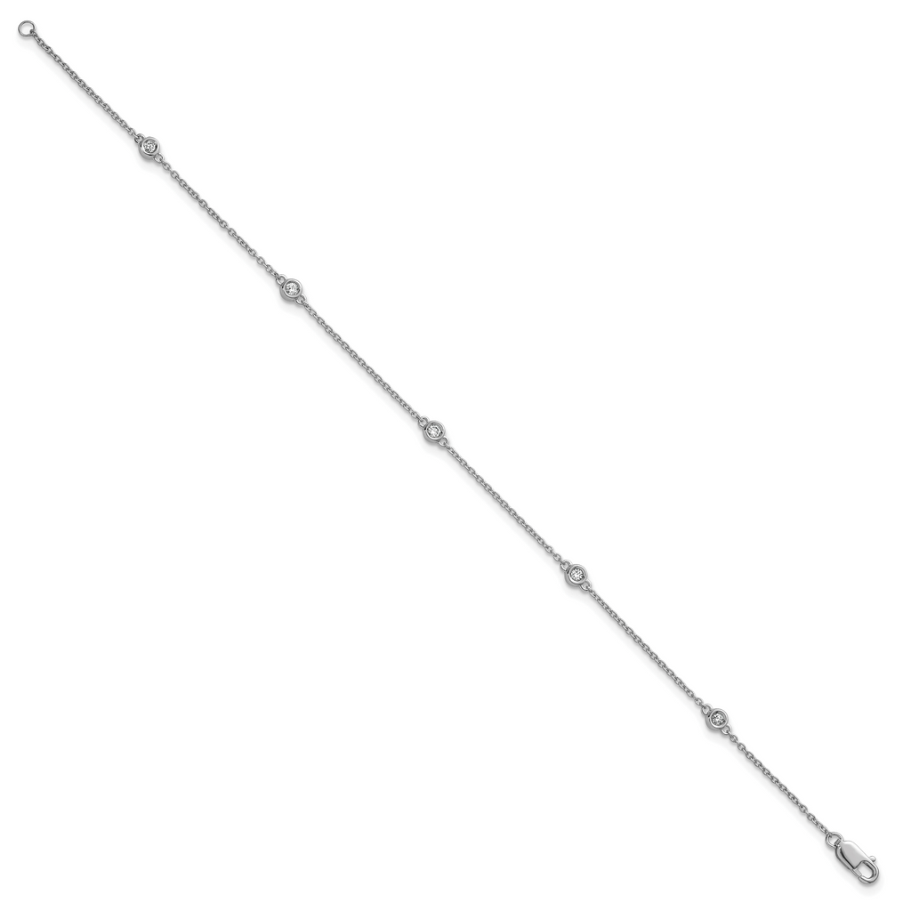 14k White Gold Complete 1/8 carat Bezel-set Diamond and Cable Chain 5-Station 7 inch Bracelet