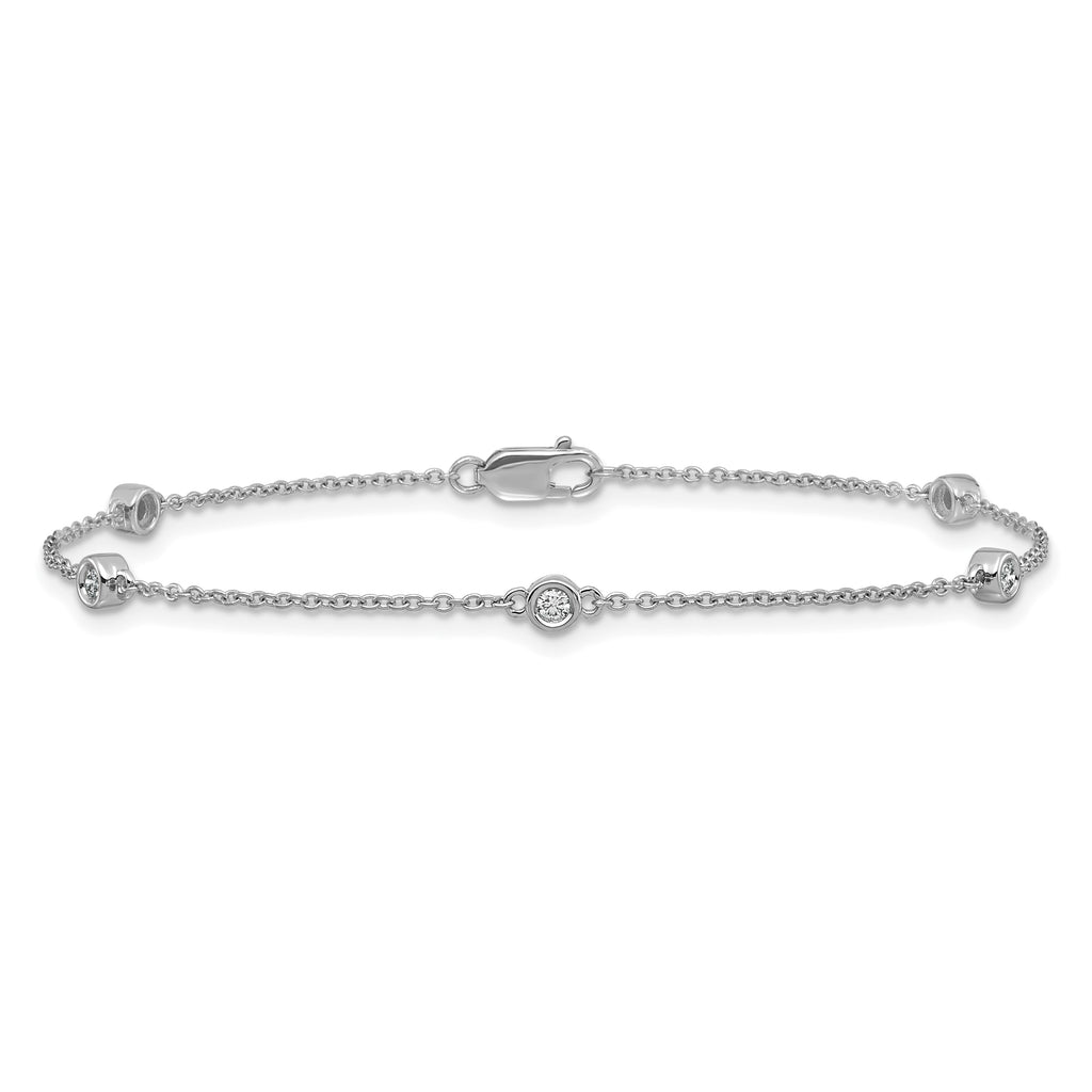 14k White Gold Complete 1/8 carat Bezel-set Diamond and Cable Chain 5-Station 7 inch Bracelet