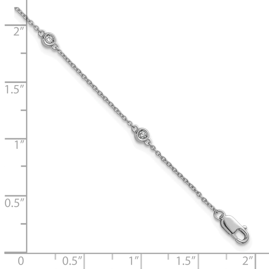 14k White Gold Complete 1/8 carat Bezel-set Diamond and Cable Chain 5-Station 7 inch Bracelet