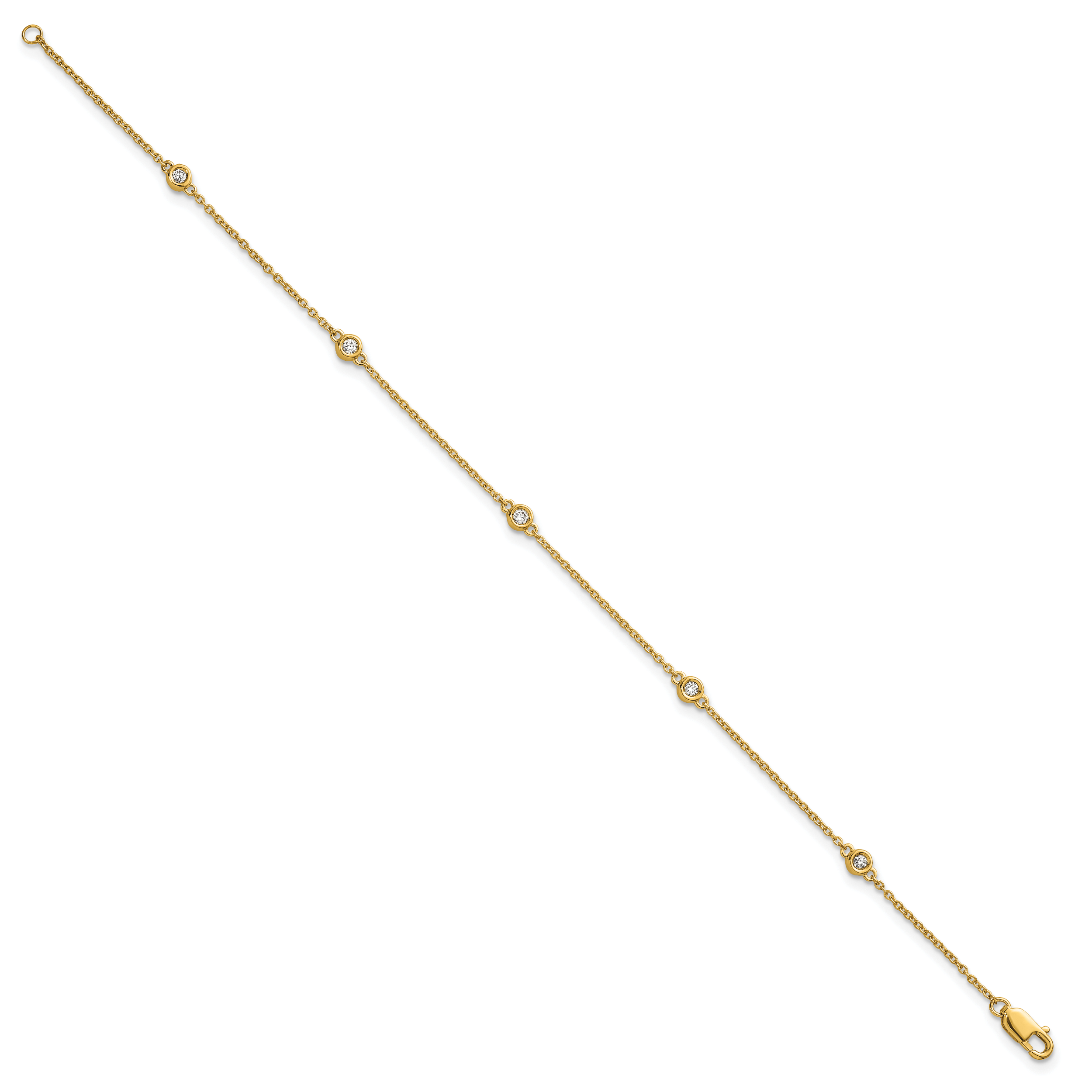 14k Complete 1/8 carat Bezel-set Diamond and Cable Chain 5-Station 7 inch Bracelet