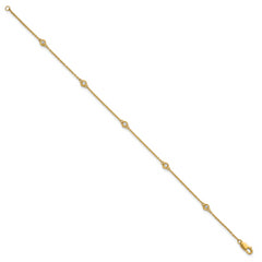 14k Complete 1/8 carat Bezel-set Diamond and Cable Chain 5-Station 7 inch Bracelet