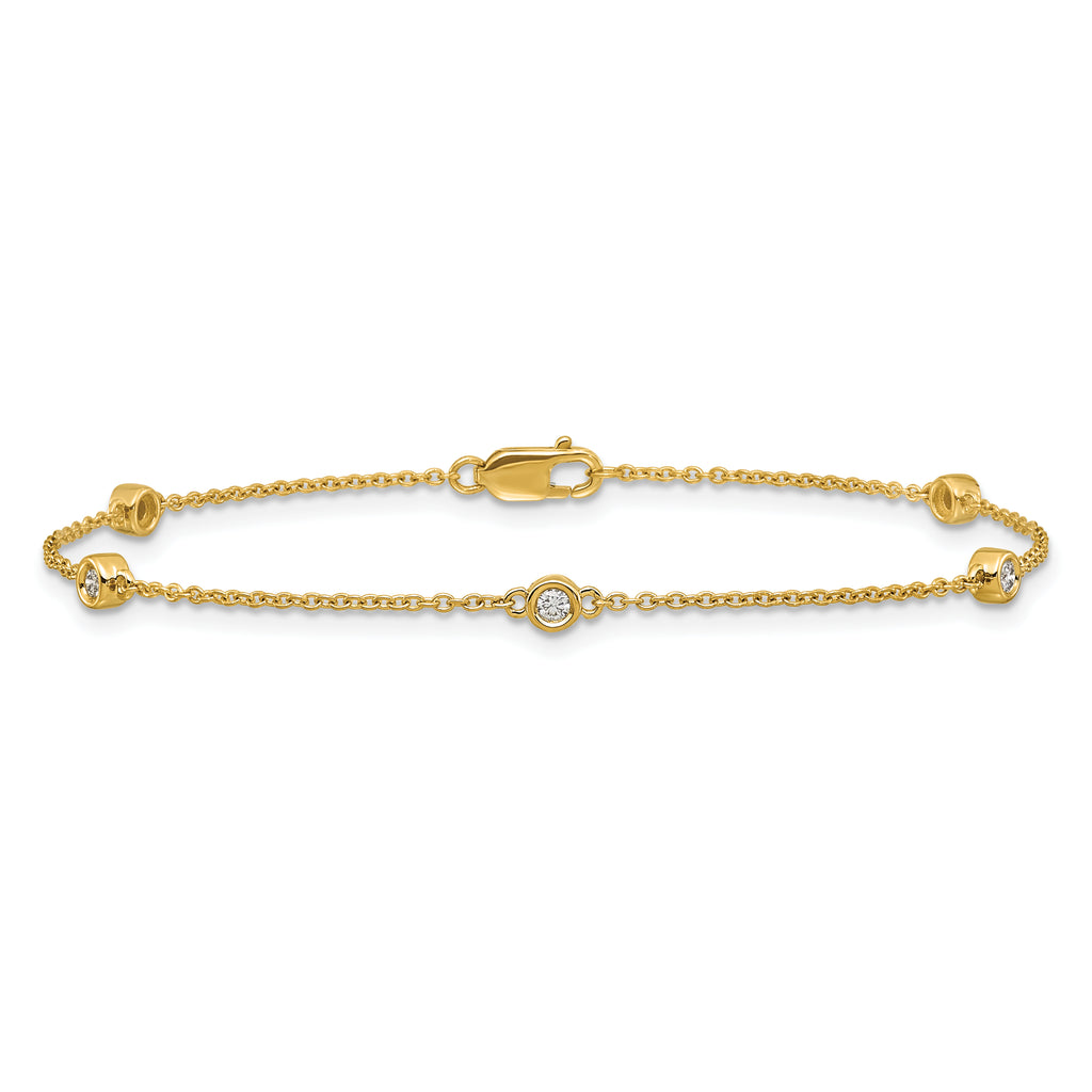 14k Complete 1/8 carat Bezel-set Diamond and Cable Chain 5-Station 7 inch Bracelet