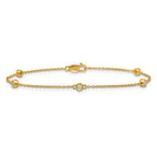 14k Complete 1/8 carat Bezel-set Diamond and Cable Chain 5-Station 7 inch Bracelet