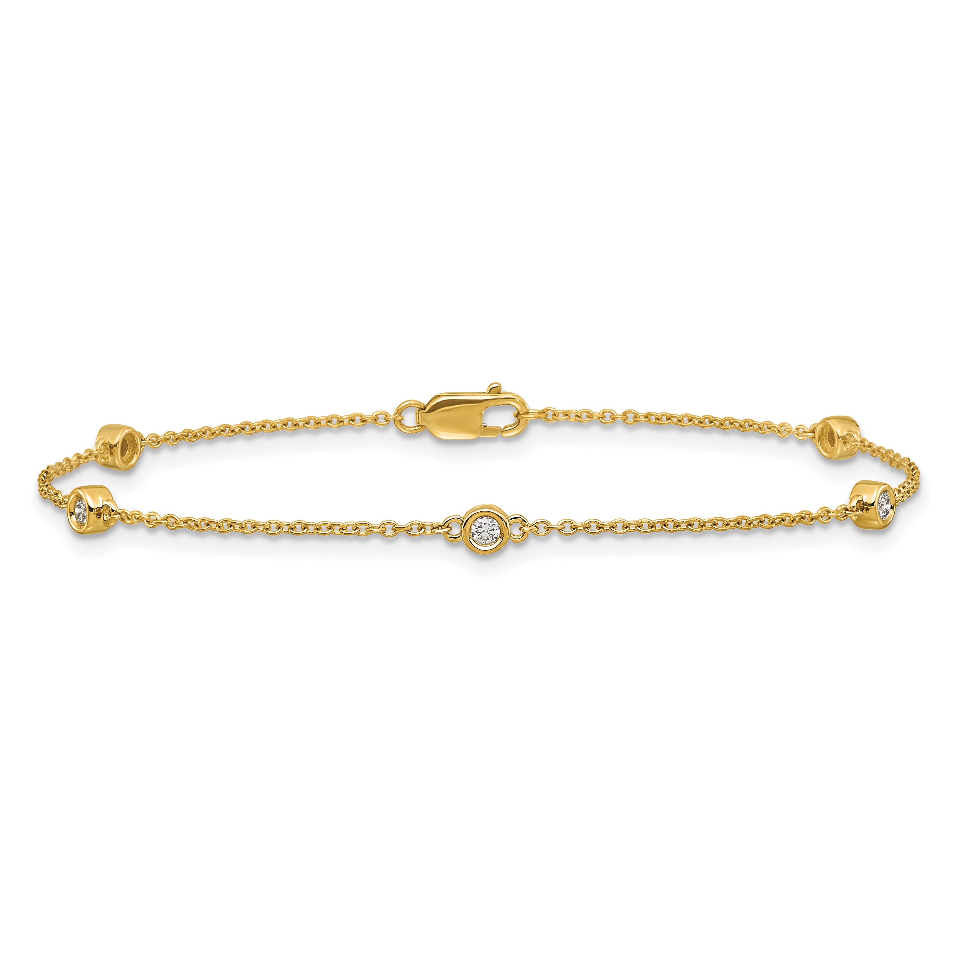 14k Complete 1/8 carat Bezel-set Diamond and Cable Chain 5-Station 7 inch Bracelet