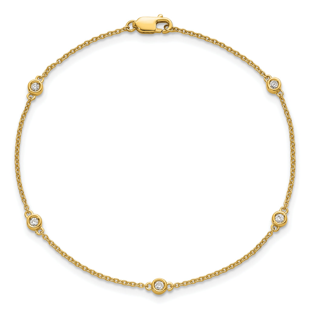 14k Complete 1/8 carat Bezel-set Diamond and Cable Chain 5-Station 7 inch Bracelet
