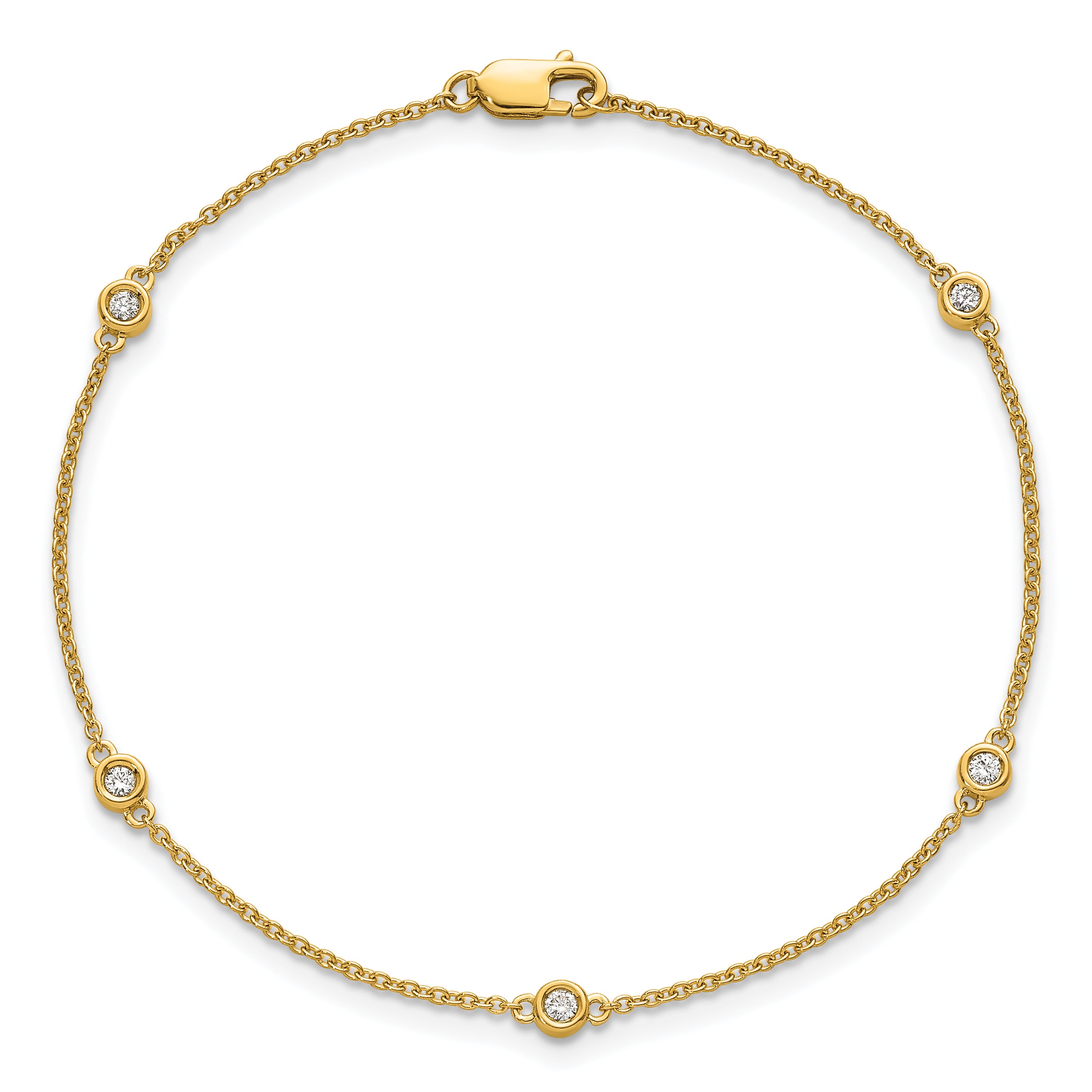 14k Complete 1/8 carat Bezel-set Diamond and Cable Chain 5-Station 7 inch Bracelet