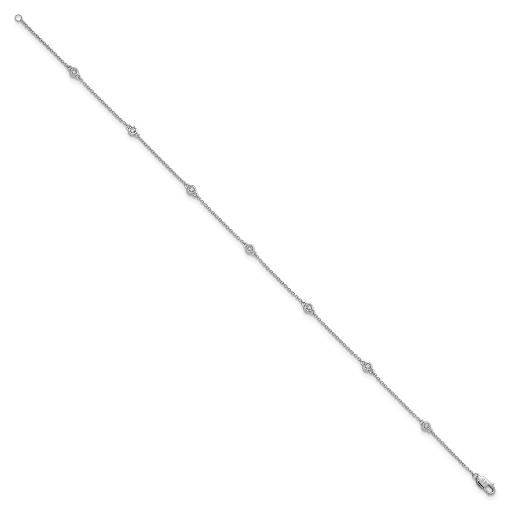 14k White Gold Complete 1/6 carat Bezel-set Diamond and Cable Chain 7-Station 9 inch Anklet