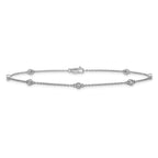 14k White Gold Complete 1/6 carat Bezel-set Diamond and Cable Chain 7-Station 9 inch Anklet