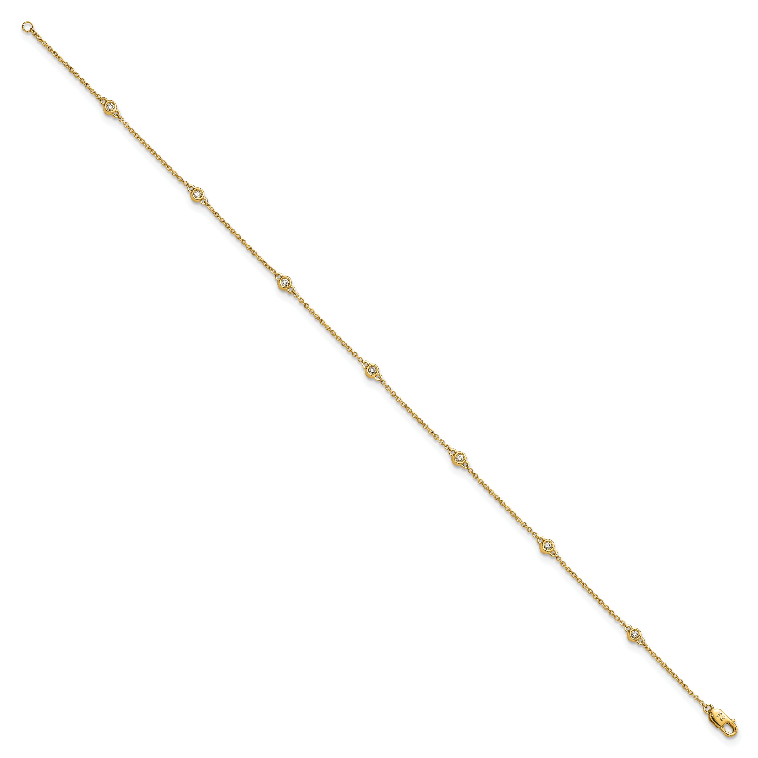 14k Complete 1/6 carat Bezel-set Diamond and Cable Chain 7-Station 9 inch Anklet