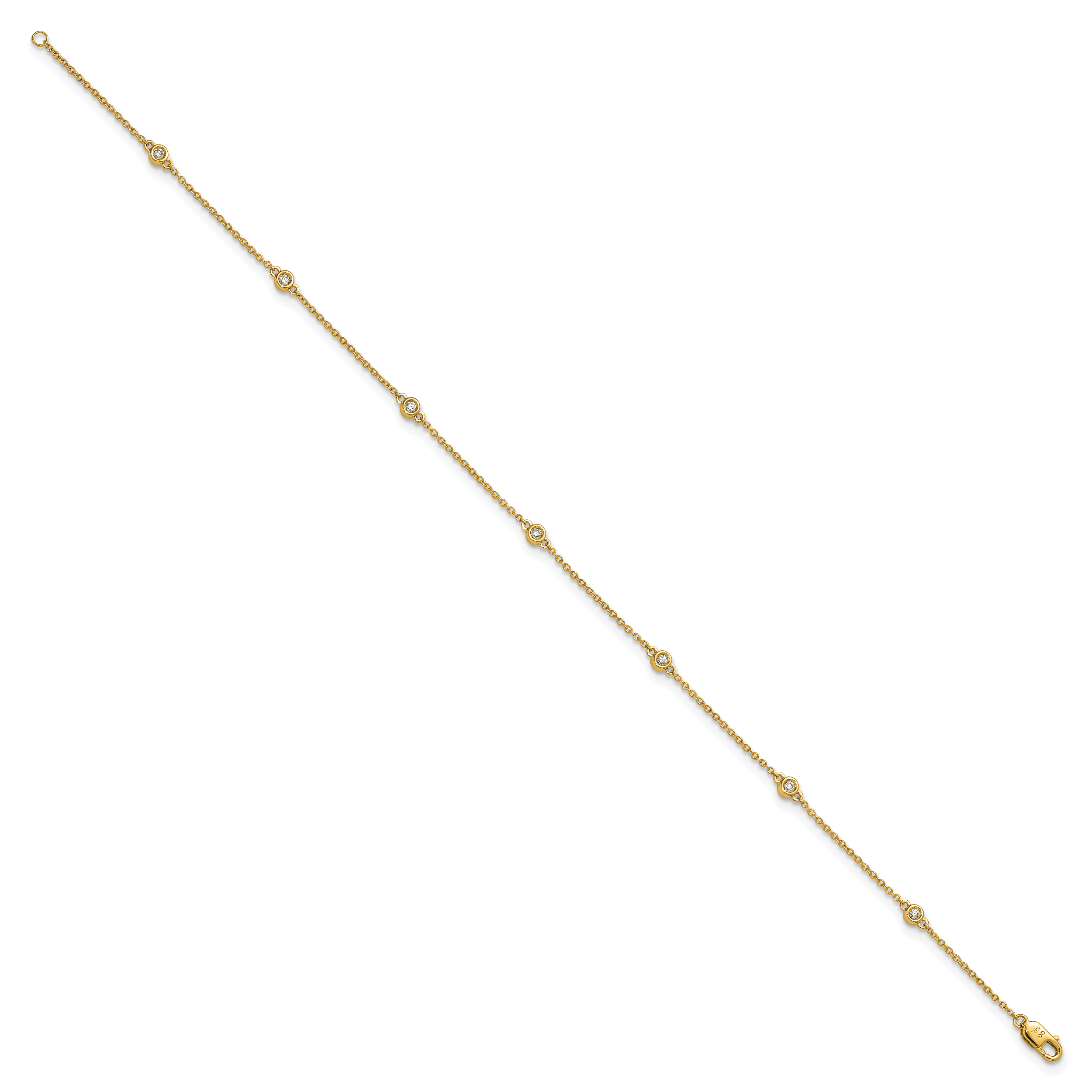 14k Complete 1/6 carat Bezel-set Diamond and Cable Chain 7-Station 9 inch Anklet