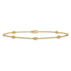 14k Complete 1/6 carat Bezel-set Diamond and Cable Chain 7-Station 9 inch Anklet