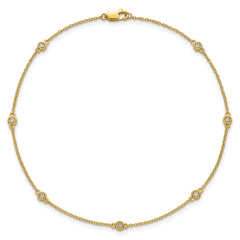14k Complete 1/6 carat Bezel-set Diamond and Cable Chain 7-Station 9 inch Anklet